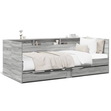 vidaXL Tumbona con cajones madera ingeniería gris Sonoma 90x190 cm