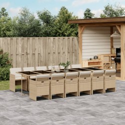 vidaXL Set comedor de jardín con cojines 13 pzas ratán sintético beige