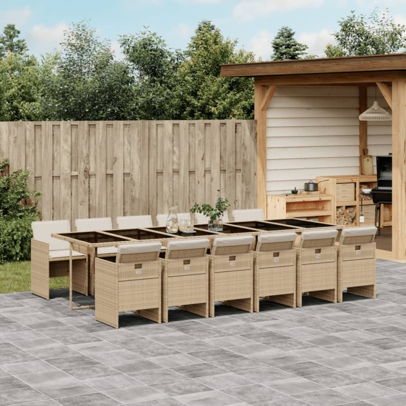vidaXL Set comedor de jardín con cojines 13 pzas ratán sintético beige vidaXL Set comedor de jardín con cojines 13 pzas ratán sintético beige