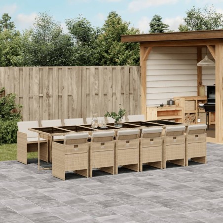 vidaXL Set comedor de jardín con cojines 13 pzas ratán sintético beige