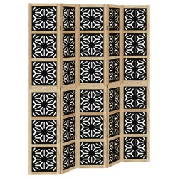 vidaXL Biombo separador 5 paneles madera maciza Paulownia marrón negro