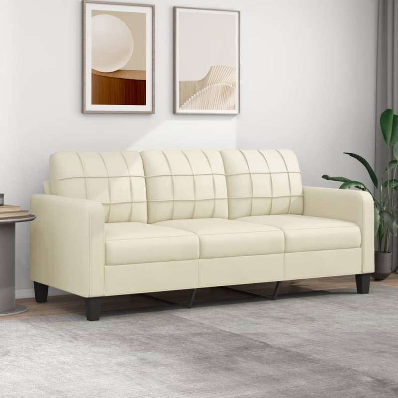 vidaXL Sofá de 3 plazas de cuero sintético color crema 180 cm vidaXL Sofá de 3 plazas de cuero sintético color crema 180 cm