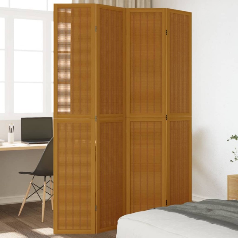 vidaXL Biombo separador de 4 paneles madera maciza paulownia marrón vidaXL Biombo separador de 4 paneles madera maciza paulownia marrón