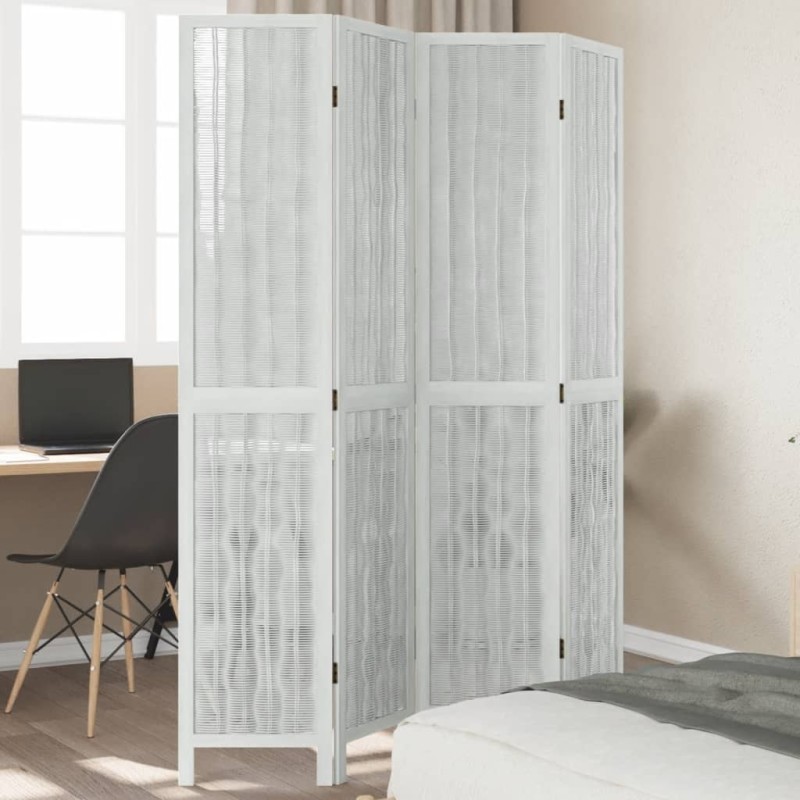 vidaXL Biombo separador de 4 paneles madera maciza Paulownia blanco vidaXL Biombo separador de 4 paneles madera maciza Paulownia blanco