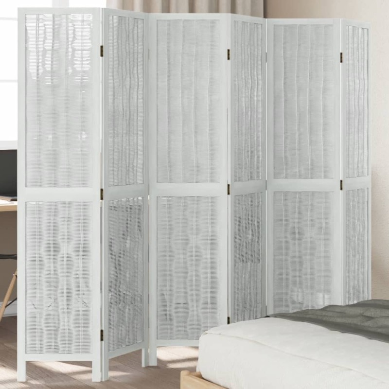 vidaXL Biombo separador de 6 paneles madera maciza Paulownia blanco vidaXL Biombo separador de 6 paneles madera maciza Paulownia blanco