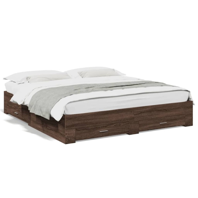 vidaXL Cama con cajones madera ingeniería marrón roble 180x200 cm vidaXL Cama con cajones madera ingeniería marrón roble 180x200 cm