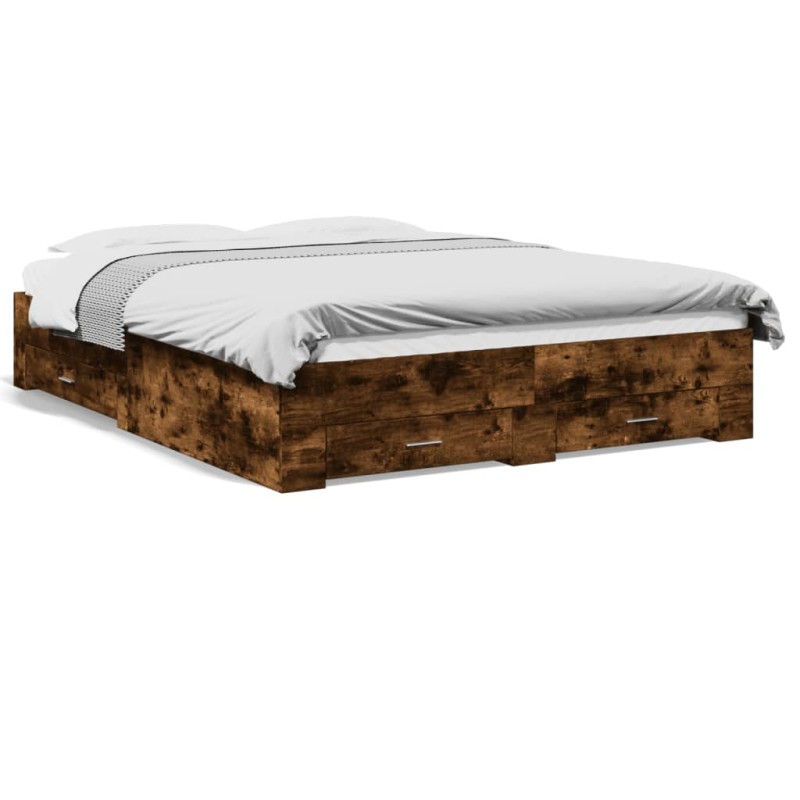 vidaXL Cama con cajones madera de ingeniería roble ahumado 150x200 cm vidaXL Cama con cajones madera de ingeniería roble ahumado 150x200 cm