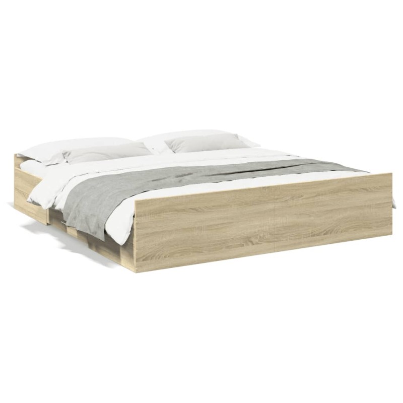 vidaXL Cama con cajones madera ingeniería roble Sonoma 200x200 cm vidaXL Cama con cajones madera ingeniería roble Sonoma 200x200 cm