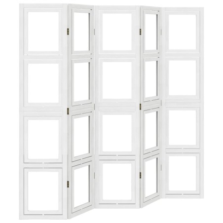 vidaXL Biombo separador de 5 paneles madera maciza Paulownia blanco