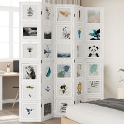 vidaXL Biombo separador de 5 paneles madera maciza Paulownia blanco