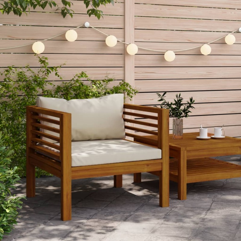 vidaXL Silla de jardín y cojines blanco crema madera maciza de acacia vidaXL Silla de jardín y cojines blanco crema madera maciza de acacia