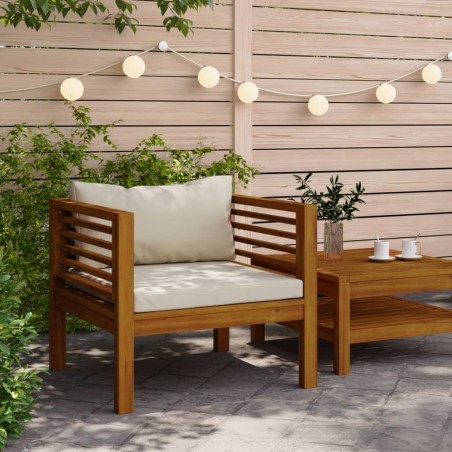 vidaXL Silla de jardín y cojines blanco crema madera maciza de acacia