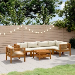 vidaXL Muebles de jardín 7 pzas cojines crema madera maciza de acacia 