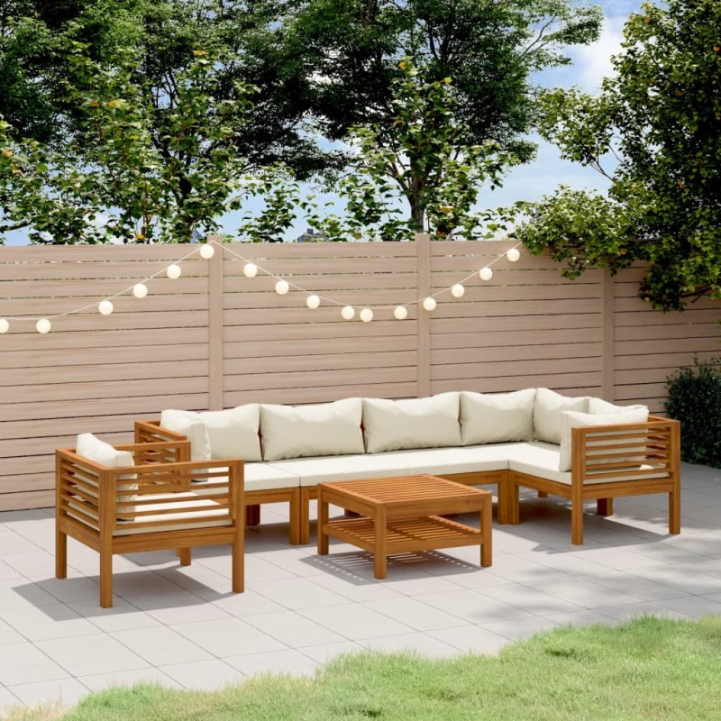 vidaXL Muebles de jardín 7 pzas cojines crema madera maciza de acacia vidaXL Muebles de jardín 7 pzas cojines crema madera maciza de acacia