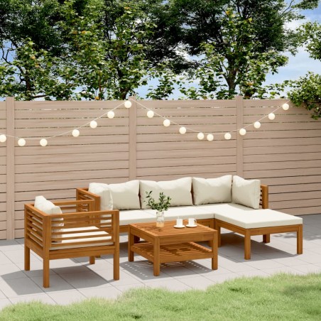 vidaXL Muebles de jardín 6 pzas cojines crema madera maciza de acacia 