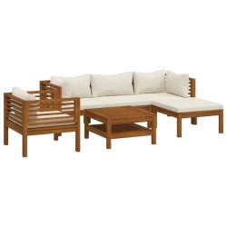 vidaXL Muebles de jardín 6 pzas cojines crema madera maciza de acacia 