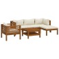 vidaXL Muebles de jardín 6 pzas cojines crema madera maciza de acacia vidaXL Muebles de jardín 6 pzas cojines crema madera maciza de acacia