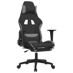 vidaXL Silla gaming de masaje con reposapiés tela negro y gris claro