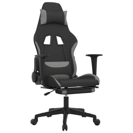 vidaXL Silla gaming de masaje con reposapiés tela negro y gris claro