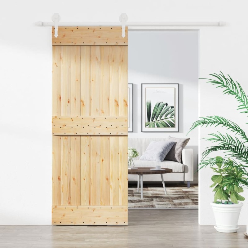 vidaXL Puerta corredera con herrajes madera maciza de pino 80x210 cm vidaXL Puerta corredera con herrajes madera maciza de pino 80x210 cm