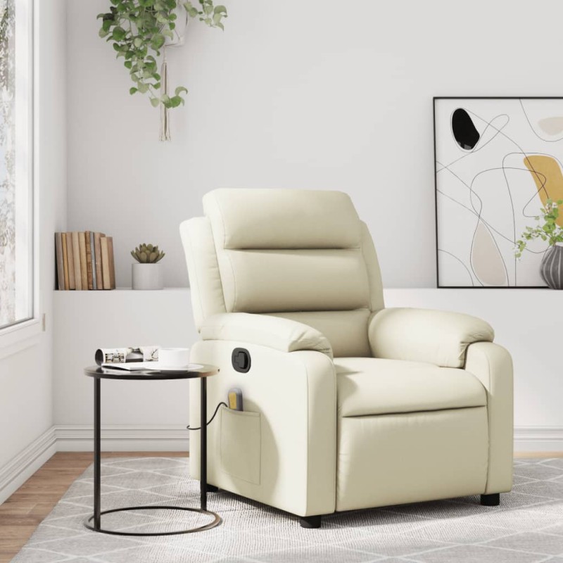 vidaXL Sillón reclinable de masaje cuero sintético crema vidaXL Sillón reclinable de masaje cuero sintético crema