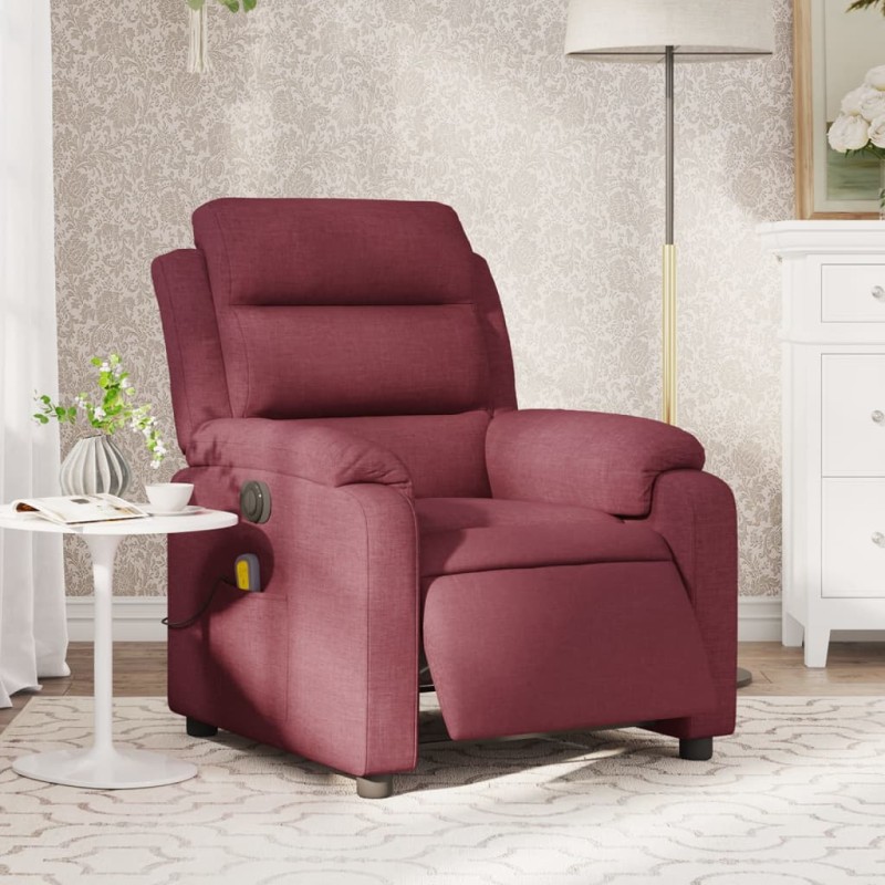 vidaXL Sillón de masaje reclinable eléctrico tela rojo tinto vidaXL Sillón de masaje reclinable eléctrico tela rojo tinto