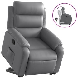 vidaXL Sillón reclinable elevable cuero artificial gris