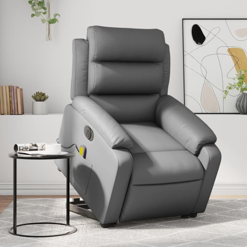 vidaXL Sillón de masaje elevable eléctrico cuero sintético gris vidaXL Sillón de masaje elevable eléctrico cuero sintético gris