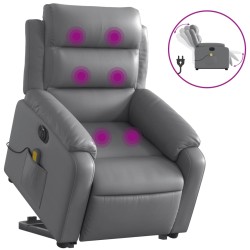 vidaXL Sillón de masaje elevable eléctrico cuero sintético gris