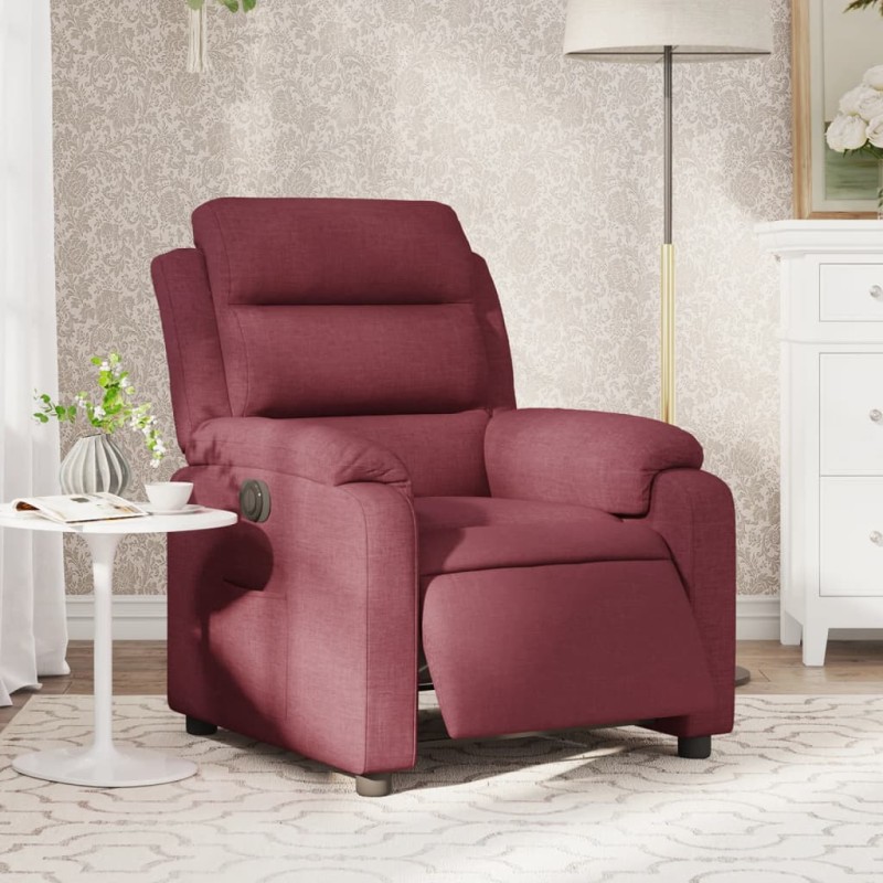 vidaXL Sillón reclinable eléctrico tela rojo tinto vidaXL Sillón reclinable eléctrico tela rojo tinto