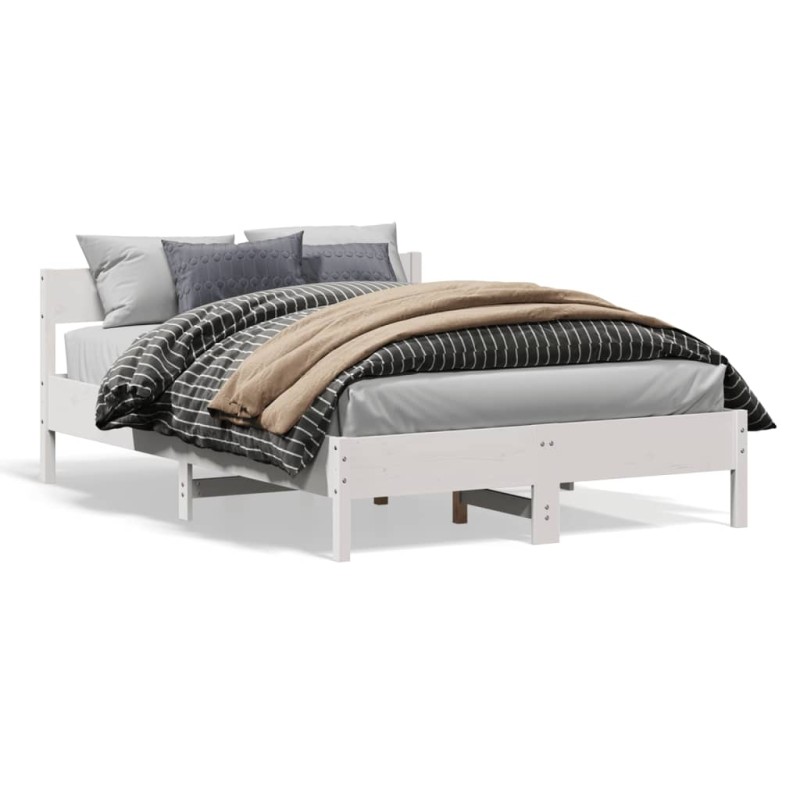 vidaXL Estructura de cama con cabecero madera pino blanco 140x200 cm vidaXL Estructura de cama con cabecero madera pino blanco 140x200 cm