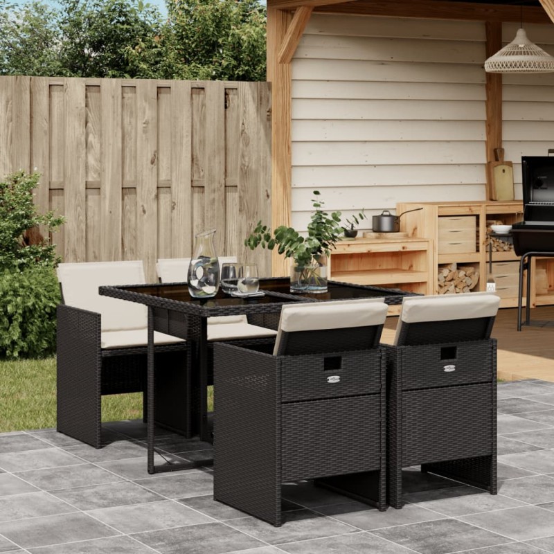 vidaXL Set de muebles jardín 5 pzas con cojines ratán sintético negro vidaXL Set de muebles jardín 5 pzas con cojines ratán sintético negro