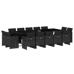 vidaXL Set comedor de jardín con cojines 15 pzas ratán sintético negro