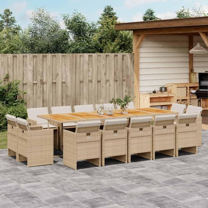 vidaXL Set comedor de jardín con cojines 15 pzas ratán sintético beige vidaXL Set comedor de jardín con cojines 15 pzas ratán sintético beige