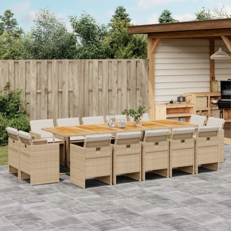 vidaXL Set comedor de jardín con cojines 15 pzas ratán sintético beige