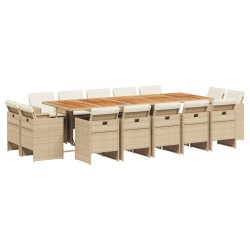 vidaXL Set comedor de jardín con cojines 15 pzas ratán sintético beige