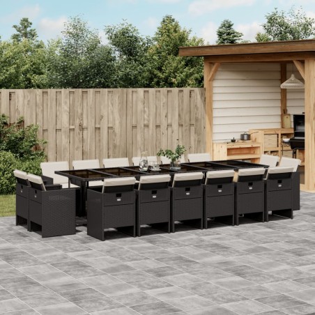 vidaXL Set de muebles jardín 17 pzas con cojines ratán sintético negro