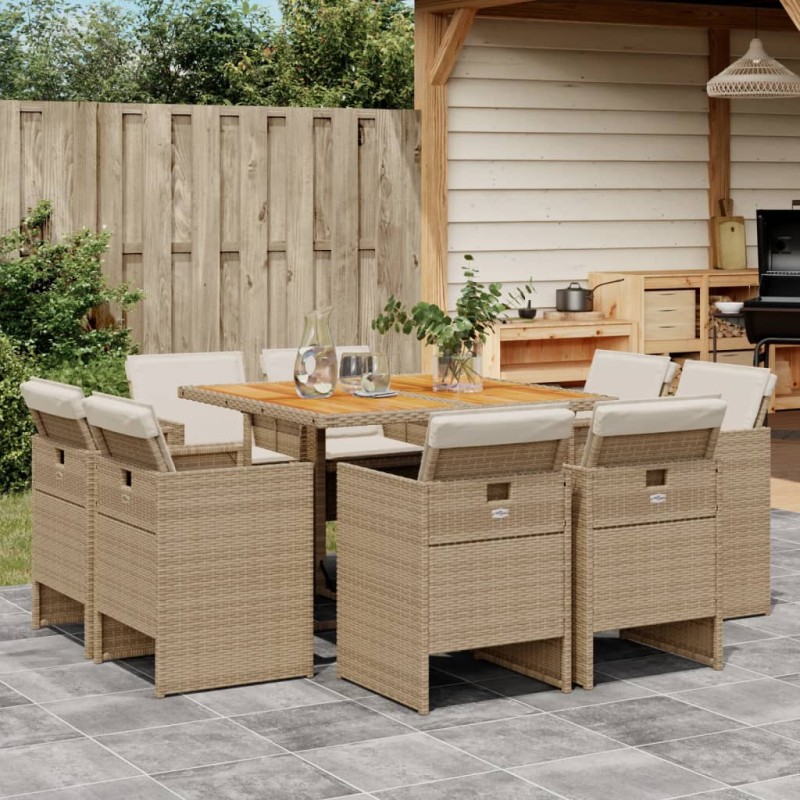 vidaXL Set comedor de jardín 9 pzas con cojines ratán sintético beige vidaXL Set comedor de jardín 9 pzas con cojines ratán sintético beige
