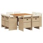 vidaXL Set comedor de jardín 9 pzas con cojines ratán sintético beige vidaXL Set comedor de jardín 9 pzas con cojines ratán sintético beige