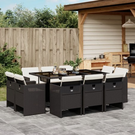 vidaXL Set de comedor jardín 11 pzas con cojines ratán sintético negro