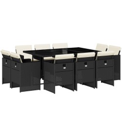 vidaXL Set de comedor jardín 11 pzas con cojines ratán sintético negro