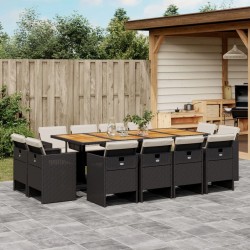 vidaXL Set comedor de jardín con cojines 13 pzas ratán sintético negro
