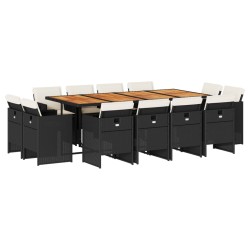 vidaXL Set comedor de jardín con cojines 13 pzas ratán sintético negro