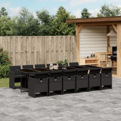 vidaXL Set comedor de jardín con cojines 13 pzas ratán sintético negro