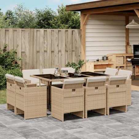 vidaXL Set comedor de jardín 11 pzas con cojines ratán sintético beige