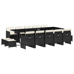 vidaXL Set comedor de jardín con cojines 15 pzas ratán sintético negro