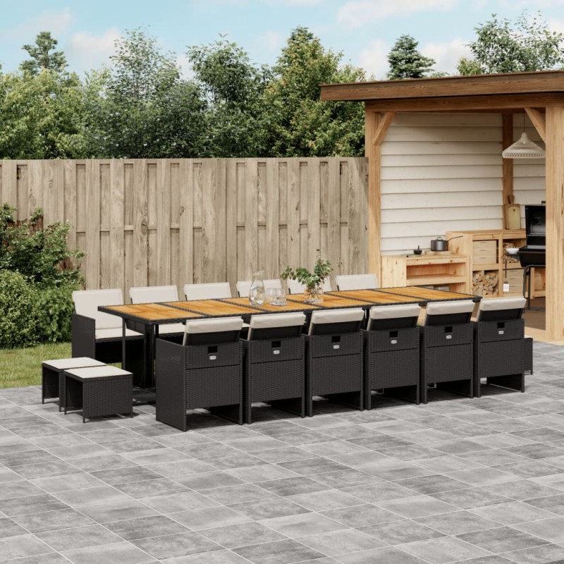 vidaXL Set de muebles jardín 17 pzas con cojines ratán sintético negro vidaXL Set de muebles jardín 17 pzas con cojines ratán sintético negro