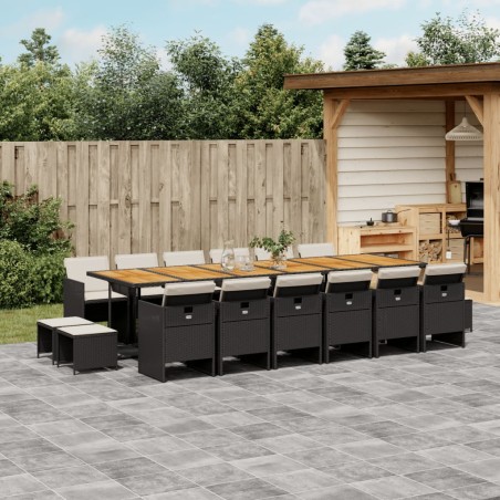 vidaXL Set de muebles jardín 17 pzas con cojines ratán sintético negro