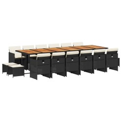 vidaXL Set de muebles jardín 17 pzas con cojines ratán sintético negro