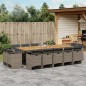 vidaXL Set comedor de jardín con cojines 15 pzas ratán sintético gris